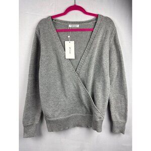 Tanib Grey V-Neck Crossover Sweater M